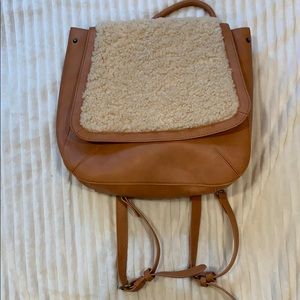 Tan Leather/ Sherpa Backpack